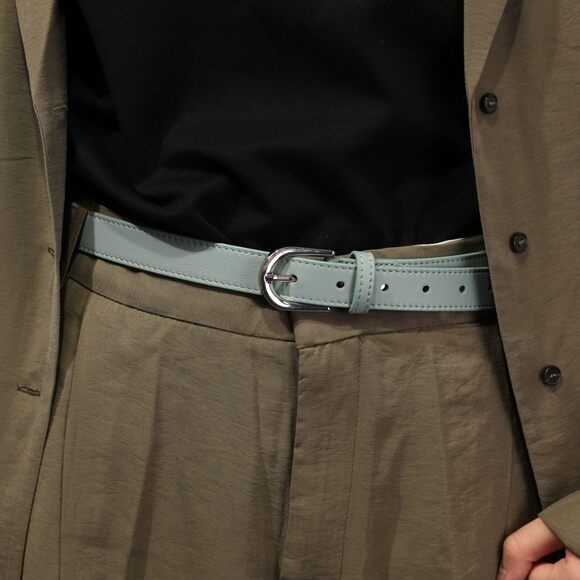 4691- Women Genuine Italian Leather Belt Luna, Made In France- Gray Green, main image 7